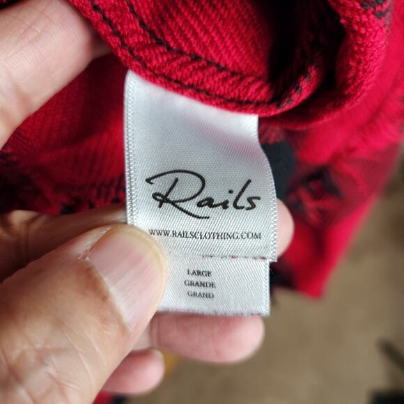 Rails Larsson Plaid Shirt Womens Size Large Crimson Jet Embroidered Frayed - Picture 14 of 16